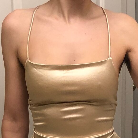 Going Out Gold Satin Backless strappy Crop Top Small - Picture 3 of 7